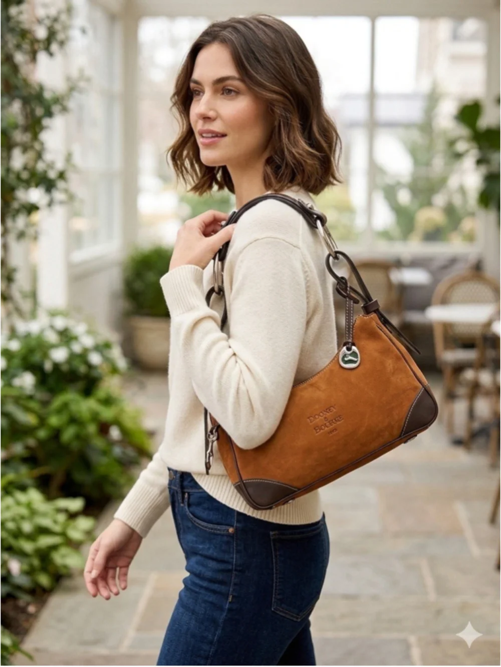Dooney & Bourke Vintage Brown Suede Shoulder Bag Hobo Satchel large